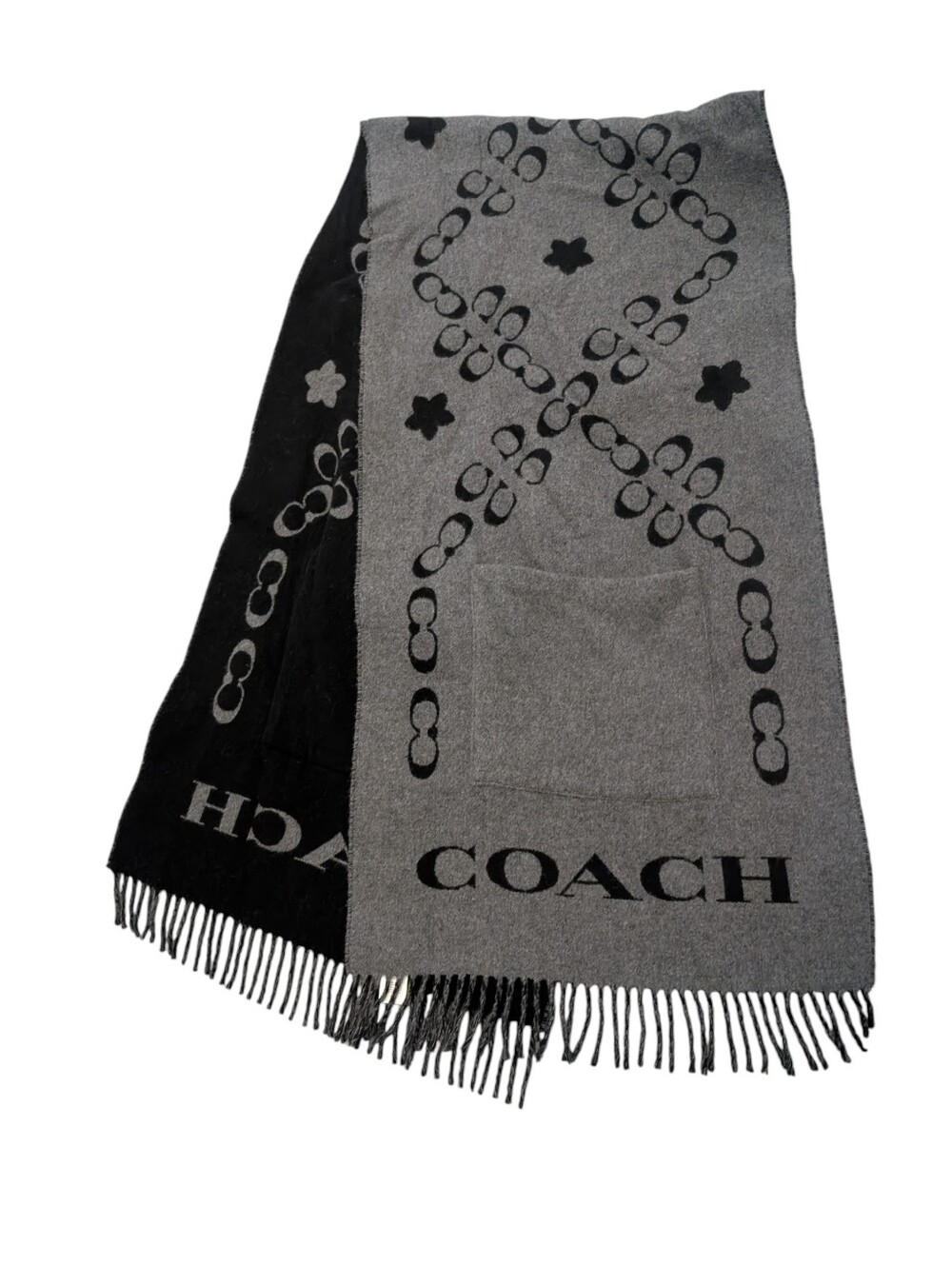 COACH Wool Blend Blanket Scarf with Fringe Y2K